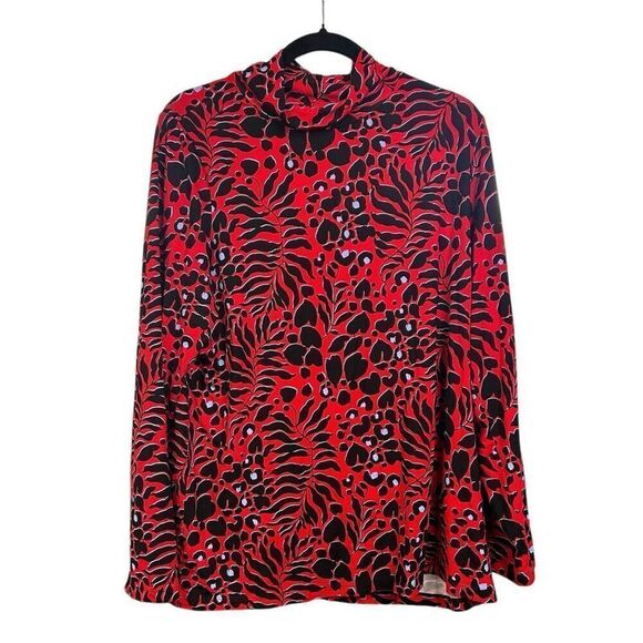 Chico's Women's Red Leopard Print Mock Neck Tee Casual Top Size 3 (XL) - Picture 1 of 12